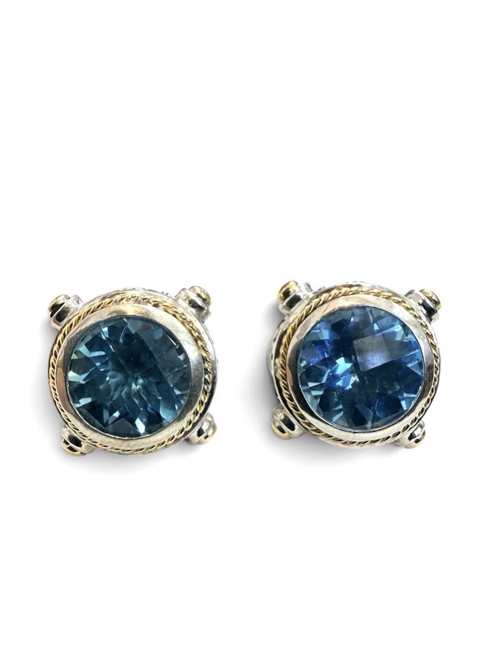 Effy 18k Yellow Gold & Sterling Silver Blue Topaz Button Earrings
